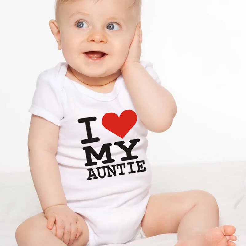 I Love My Auntie Letter Print Summer Baby Romper Cotton Short Sleeve Romper For Baby Boy